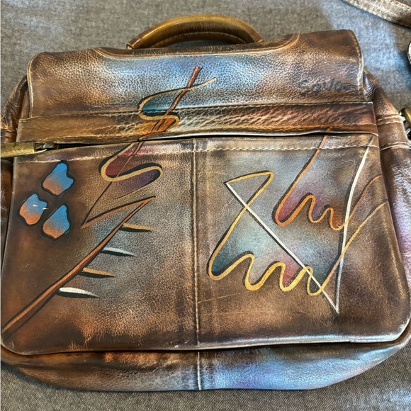 SOVA‎ Hand-painted Leather Crossbody Purse Abstract - Picture 4 of 10